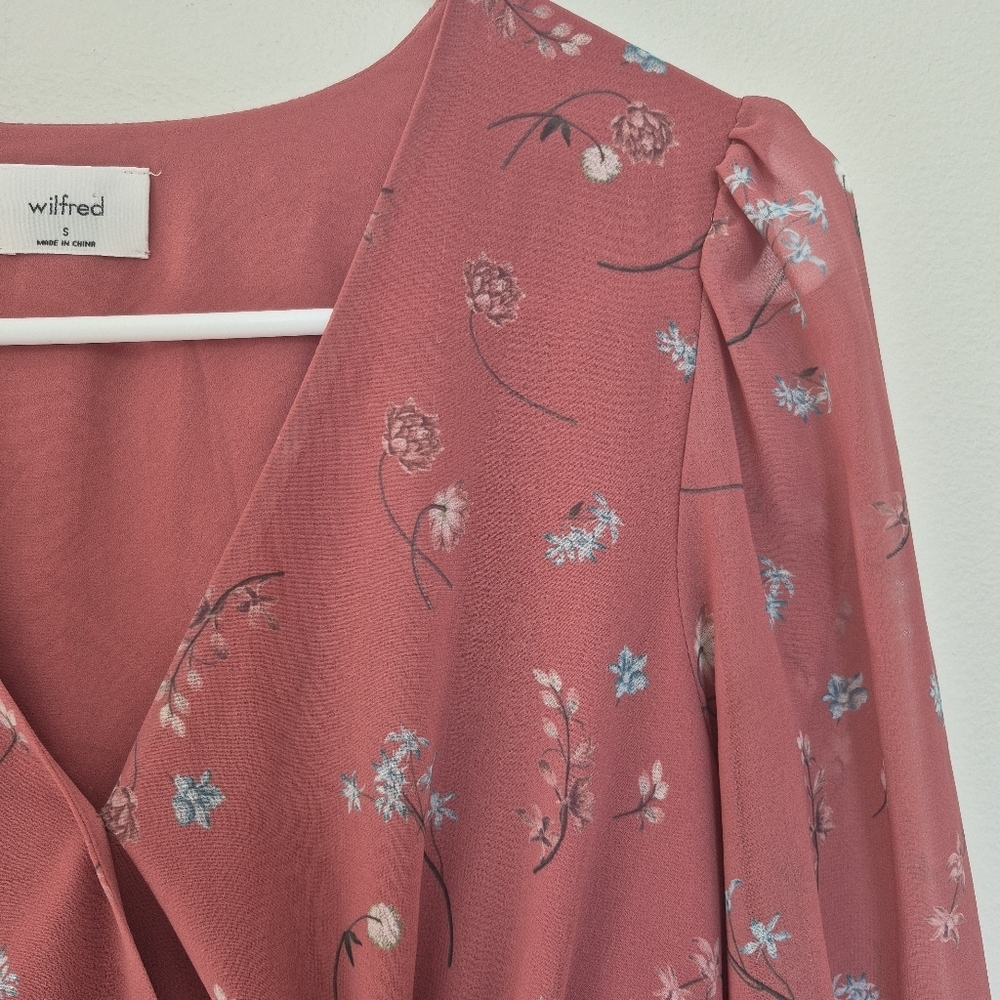 Wilfred Aritzia Womens Boho Cottagecore Wistful Red Floral Mini Dress Size Small - Picture 8 of 11